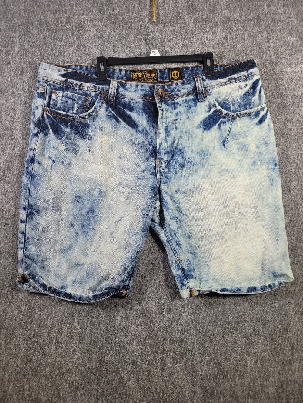 AKOO Mens Denim Shorts Size 44 Acid Wash Bleach Distressed Streetwear Jorts Blue